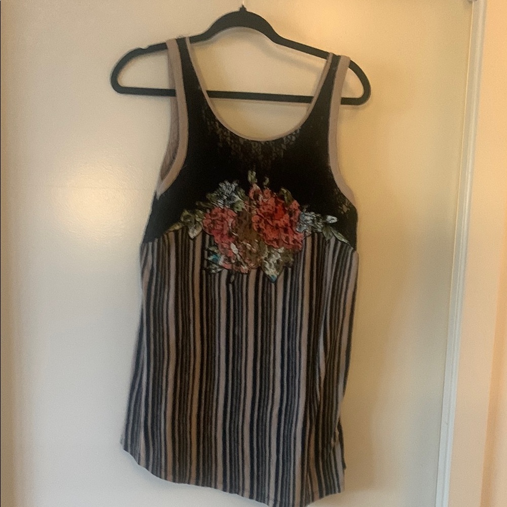 Black and Brown Graphic Embellished Tank Top